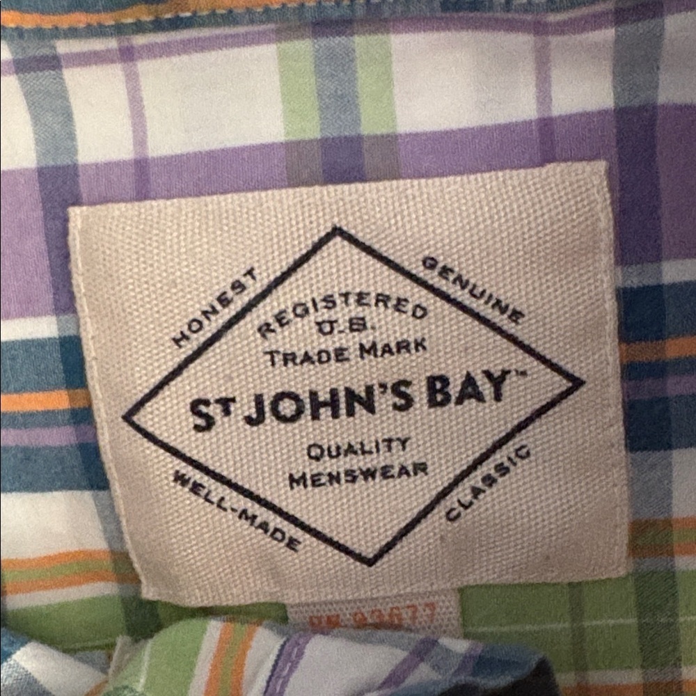 St. John's Bay Men's Plaid Shirt - Green, Purple, Yellow XXL Short Sleeve - Picture 3 of 4